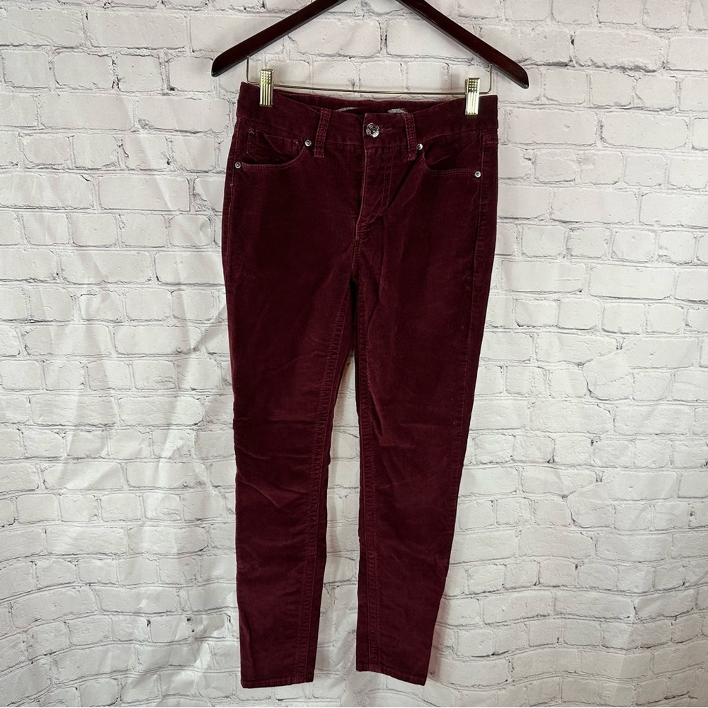 seven 7 womens 4 Burgundy maroon velvet tummyless high rise skinny jeans Pants